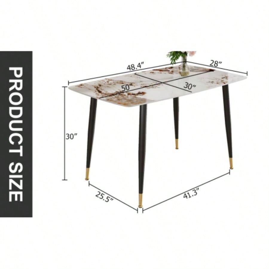Modern minimalist dining table. A patterned SINTERED STONE tabletop with black metal. Suitable kitchen and living room 503030 F - 001