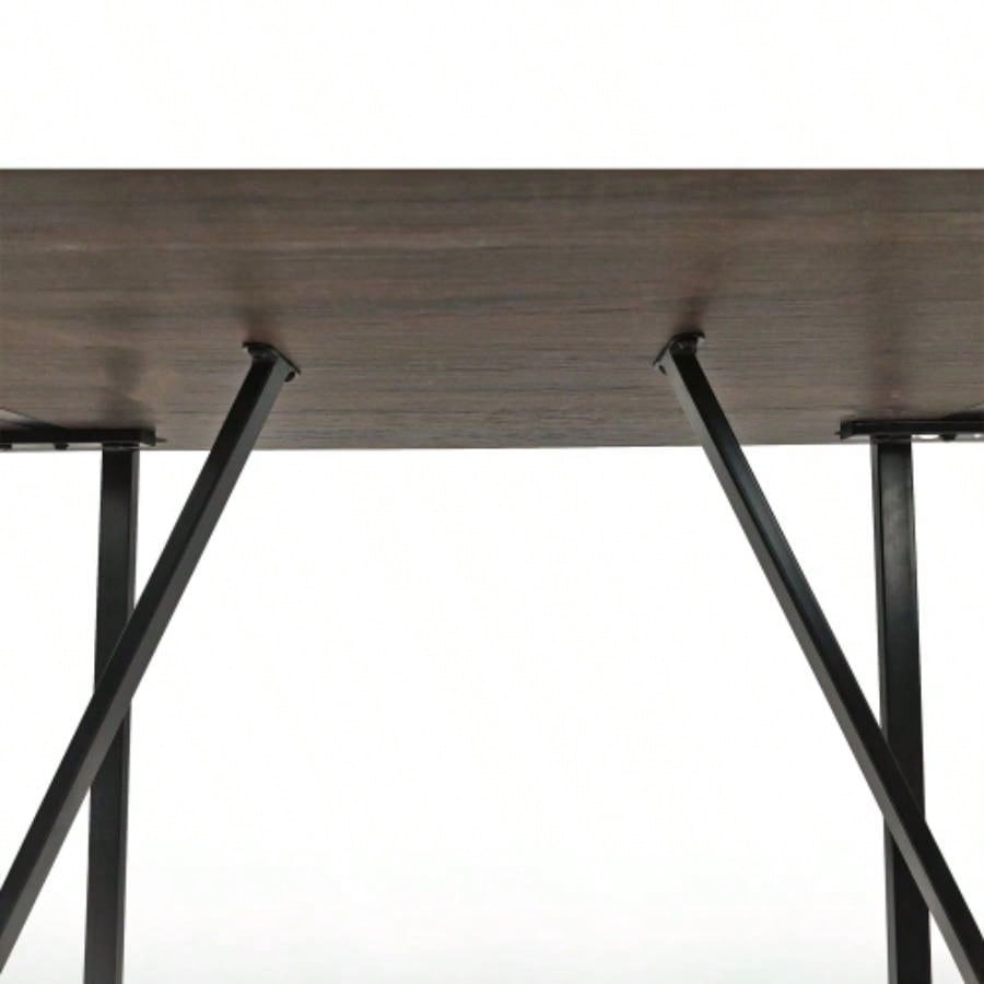 55 Dining Table modern rustic Industrial Rectangular MDF Walnut color 4 - 6 Person, With 1.5 Thick Engineered Wood Tabletop and Black Metal, writing DeskKitchen terrace Dining Living Room