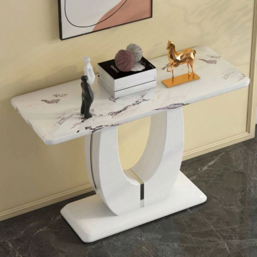 Modern Simple Glossy White Rectangular Counter Bar Table 47.24x 18.11x 29.52 Living Room Bedroom Bedside Entrance House Balcony Office Bathroom. BT - 1280