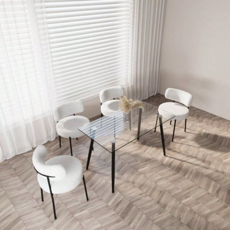 51 Dining Table Modern Minimalist Rectangular Glass 4 - 6 with 0.31 Tempered Glass Tabletop and Black Metal, Writing Table Desk, Kitchen Dining Living Room 0 damage