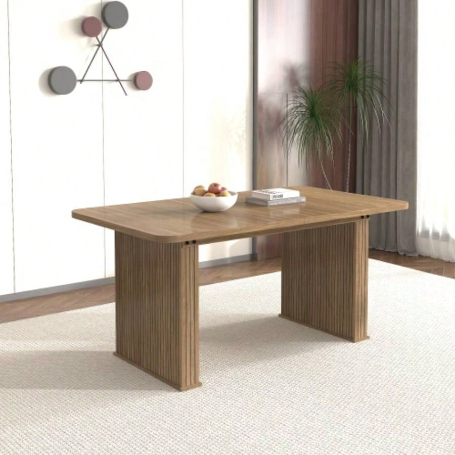 Modern Dining Table 6 - 10 People, Wood Kitchen Table with Double Robust Pedestal, Wooden Dinner Table Dining Room