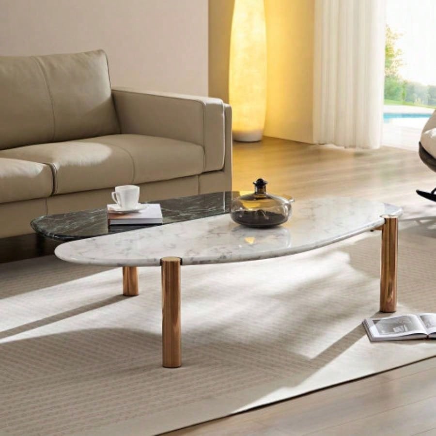 Faux Marble Coffee Tables Accent Tea Tables with Gold Metal Foot Living Room Home Office
