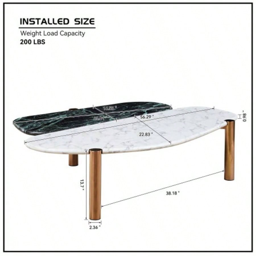 Faux Marble Coffee Tables Accent Tea Tables with Gold Metal Foot Living Room Home Office