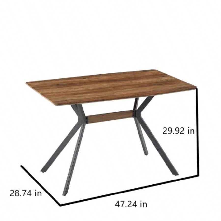 Modern Minimalist Style Dining Table MDF wooden Top Black Metal Shelf Metal Heat Transfer Leveling Feet Dining Room Kitchen Office Table