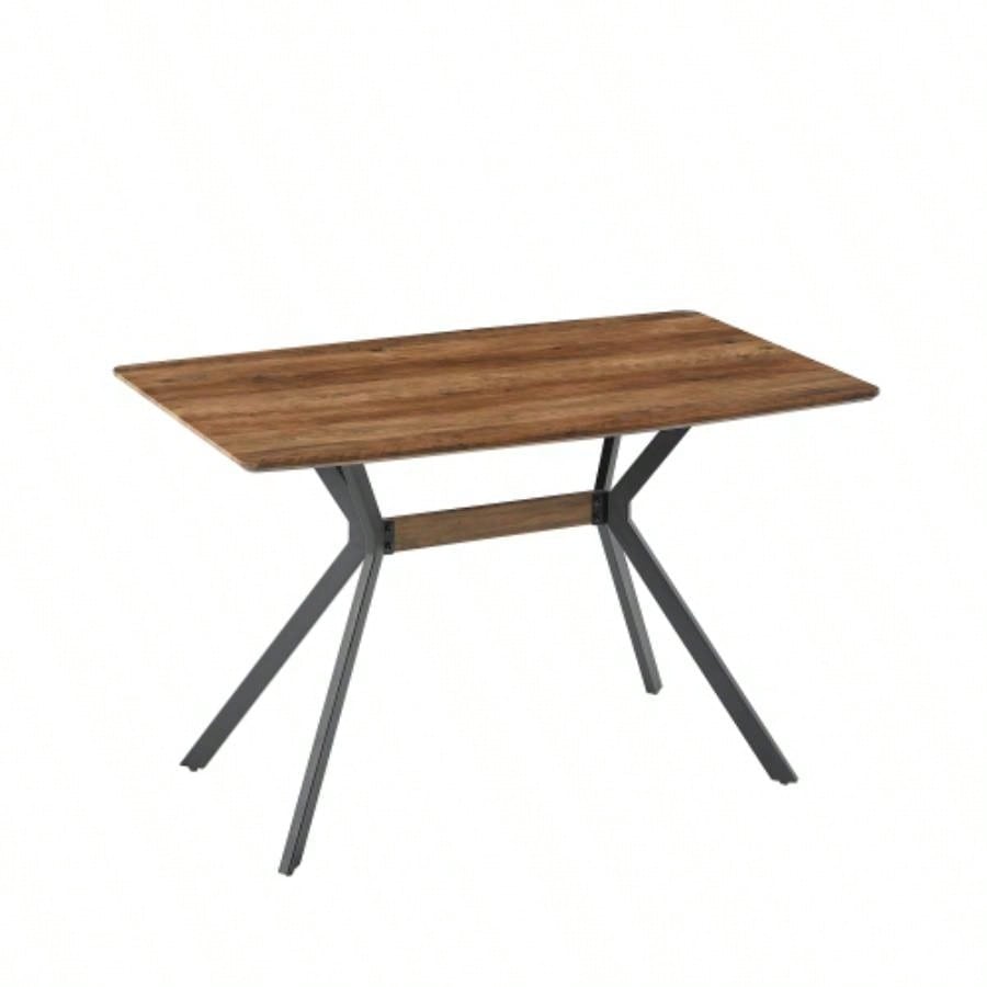 Modern Minimalist Style Dining Table MDF wooden Top Black Metal Shelf Metal Heat Transfer Leveling Feet Dining Room Kitchen Office Table