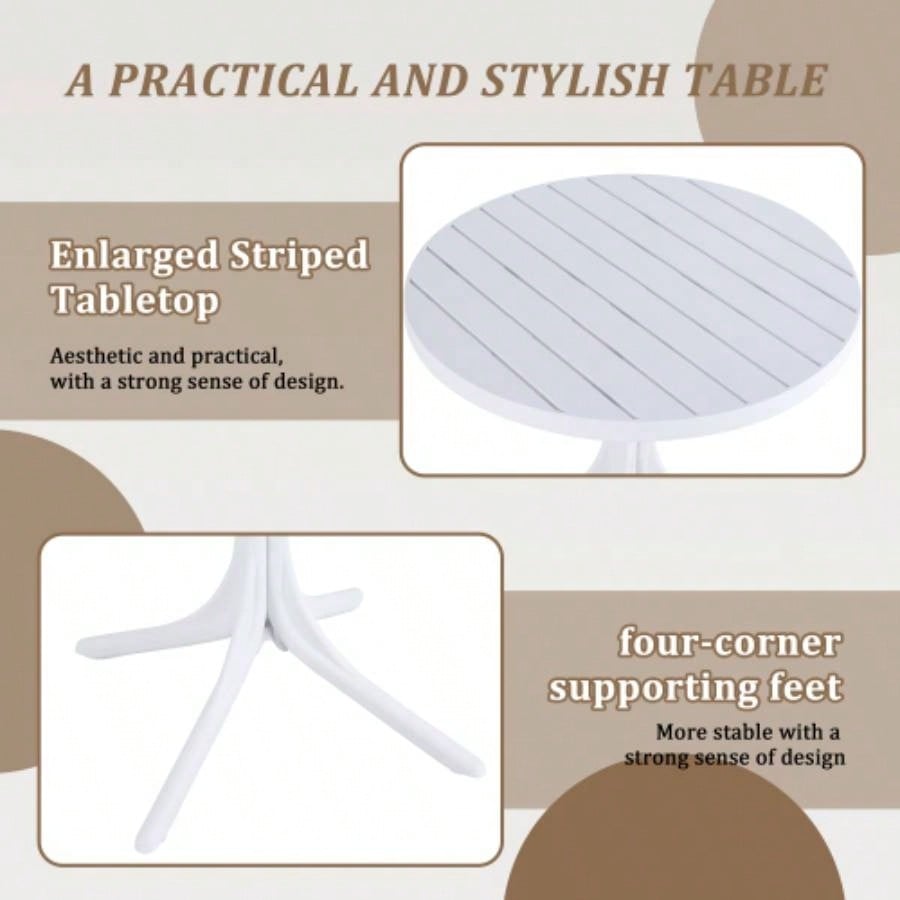 Modern White Round Plastic Table - 36 Inch Indoor/Outdoor Dining Table Coffee Table, Lightweight Polypropylene All - Weather Patio Table Garden, Courtyard, Kitchen, Camping White