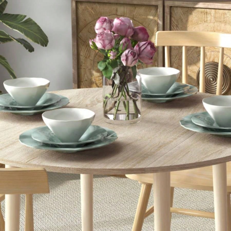 HOMCOM 35 Small Kitchen Table, Collapsible Drop Leaf Table Small Spaces, Round Folding Dining Table with Solid Wood Kitchen, Dining Room, Oak Color