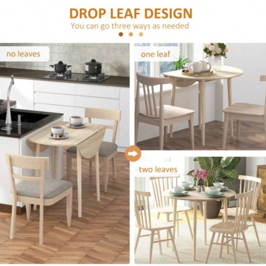 HOMCOM 35 Small Kitchen Table, Collapsible Drop Leaf Table Small Spaces, Round Folding Dining Table with Solid Wood Kitchen, Dining Room, Oak Color
