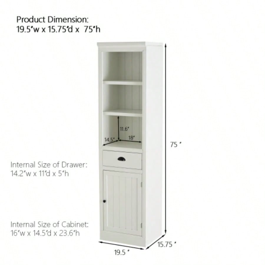 75 Freestanding 5 - Tier Display Book Shelf with 1 File Drawer, Farmhouse Bookcase with Storage Cabinet, Modern Wooden Organizer Pantry Hallways Living Room, Kitchen, Home, Office - White
