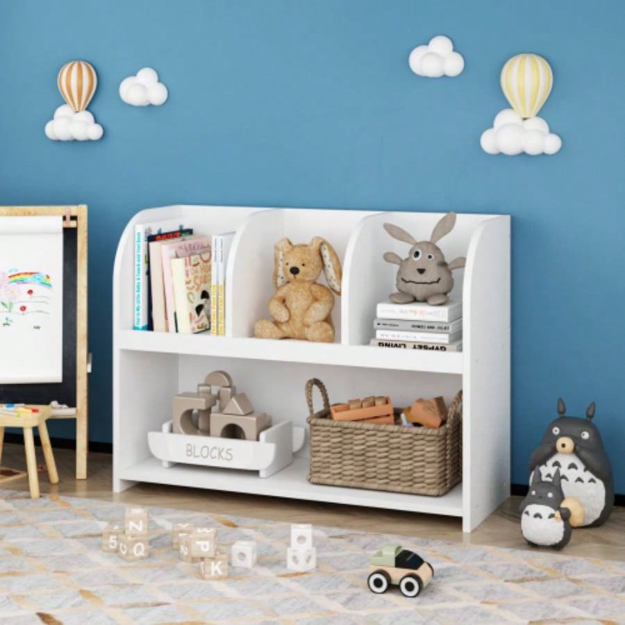 Kids Bookcase with 4 Compartments, Storage Book Shelf, Storage Display, Rack, Toy Organizer Childrens Room, Playroom, Nursery