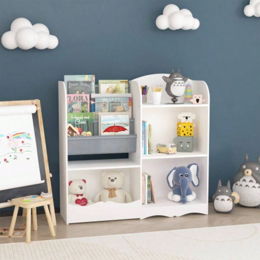Kids Bookshelf and Toy Organizer, 3 Tier Bookshelf Kids, Fabric Toddler Bookcase Book Shelf Kids Rooms, Bedroom, Playroom, Nursery, Toy Storage Organizer with Bookshelf