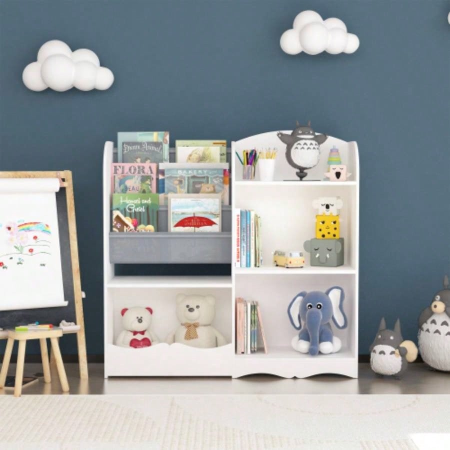 Kids Bookshelf and Toy Organizer, 3 Tier Bookshelf Kids, Fabric Toddler Bookcase Book Shelf Kids Rooms, Bedroom, Playroom, Nursery, Toy Storage Organizer with Bookshelf