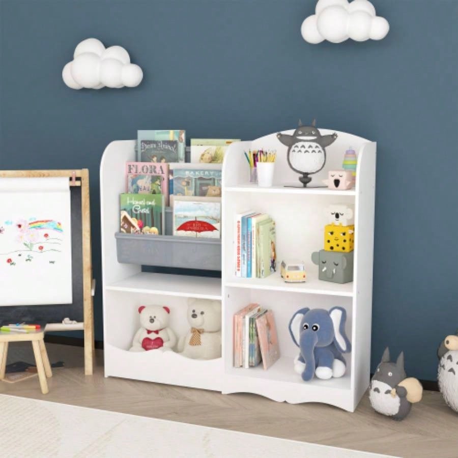 Kids Bookshelf and Toy Organizer, 3 Tier Bookshelf Kids, Fabric Toddler Bookcase Book Shelf Kids Rooms, Bedroom, Playroom, Nursery, Toy Storage Organizer with Bookshelf