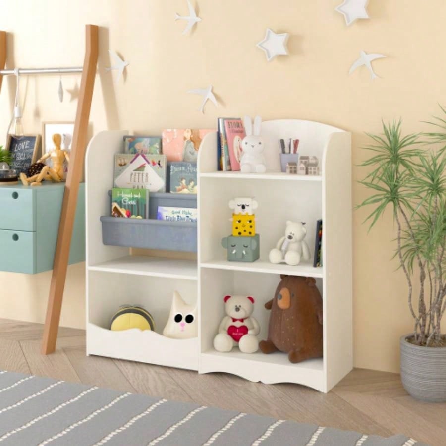 Kids Bookshelf and Toy Organizer, 3 Tier Bookshelf Kids, Fabric Toddler Bookcase Book Shelf Kids Rooms, Bedroom, Playroom, Nursery, Toy Storage Organizer with Bookshelf
