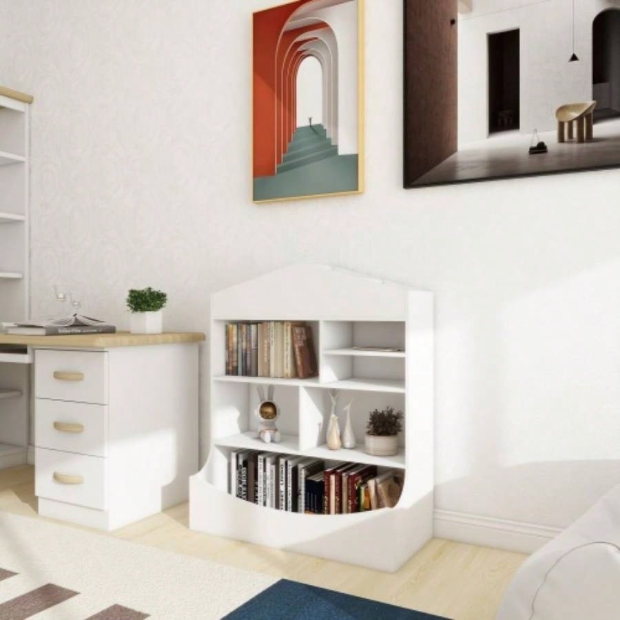 Multi - Functional Shelf Bookcase, Storage Display, Rack, Organizer, White, 14.37 Dx 31.50x39.37 H