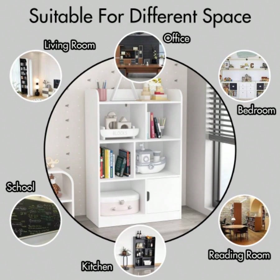 Kids Bookcase, Bookshelf with 6 Compartments, Freestanding Shelves and Cube Organizer, Bedroom Living Room Office Closet School in White
