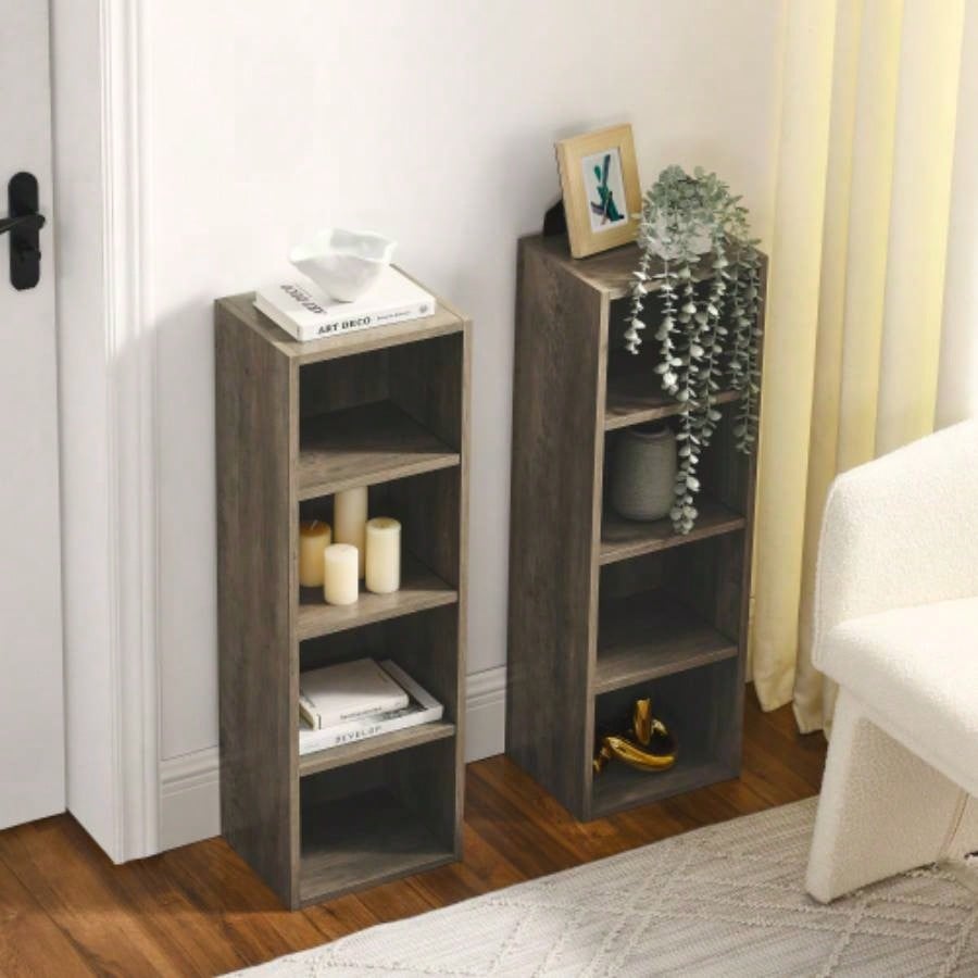 8 - Tier Media Tower Rack, CD DVD Slim Storage Cabinet with Adjustable Shelves, Tall Narrow Bookcase Display Bookshelf Home Office, Multi - functional double - decker bookcase