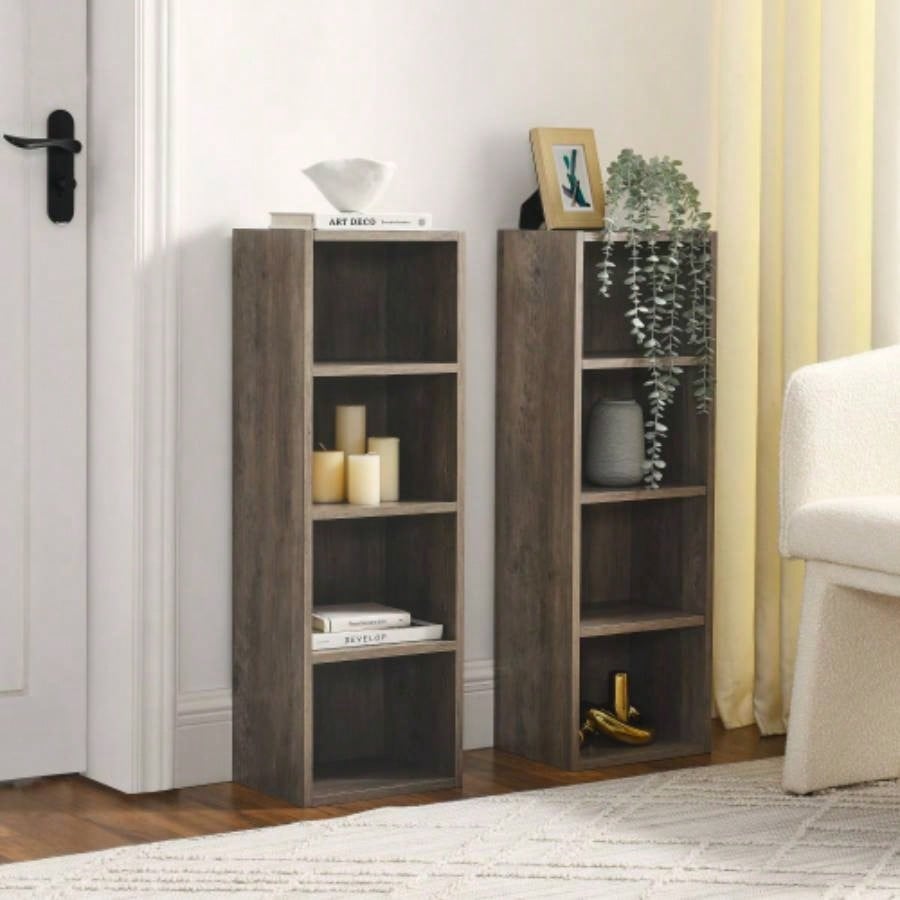 8 - Tier Media Tower Rack, CD DVD Slim Storage Cabinet with Adjustable Shelves, Tall Narrow Bookcase Display Bookshelf Home Office, Multi - functional double - decker bookcase