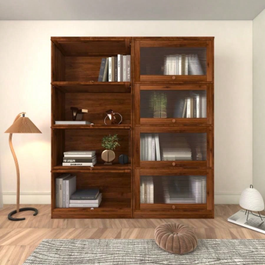 Bookcase Contemporary Closed Back Glass Doors Office Storage Cabinet Floor - to - Ceiling Low Cabinet Bookcase Against Wall Dustproof Bookshelf