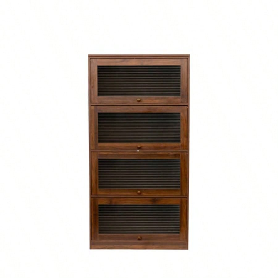 Bookcase Contemporary Closed Back Glass Doors Office Storage Cabinet Floor - to - Ceiling Low Cabinet Bookcase Against Wall Dustproof Bookshelf