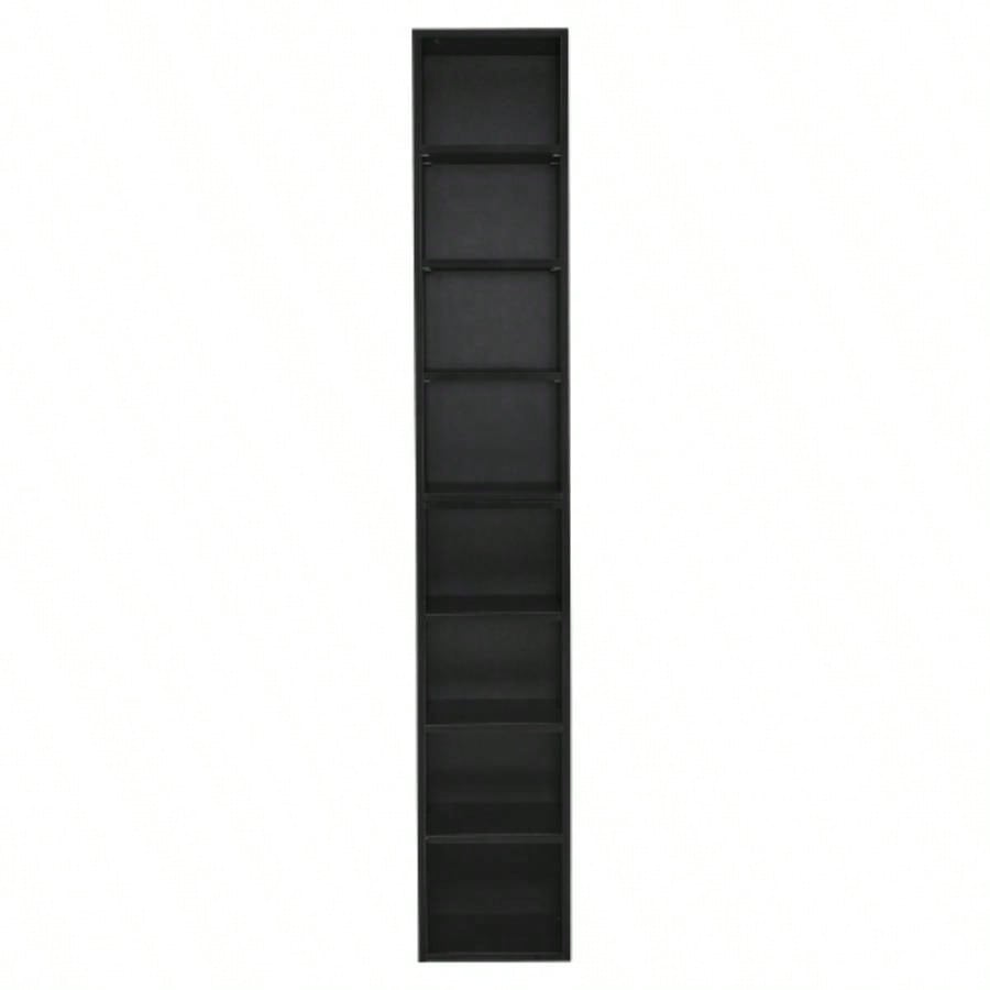 8 - Tier Media Tower Rack, CD DVD Slim Storage Cabinet with Adjustable Shelves, Tall Narrow Bookcase Display Bookshelf Home Office, Multi - functional double - decker bookcase