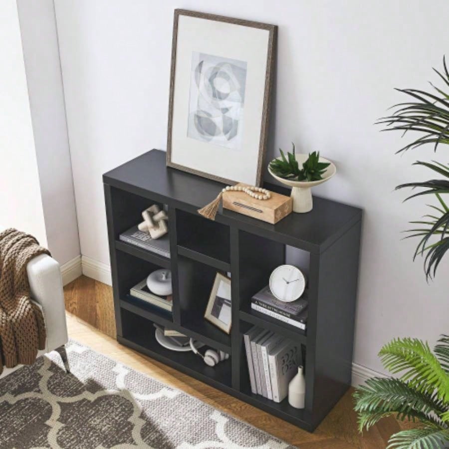 Open Wooden Open Shelf Bookcase, Freestanding Display Storage Cabinet with Cube Storage Spaces, Floor Standing Bookshelf, Entryway, Living Room Storage Cabinet