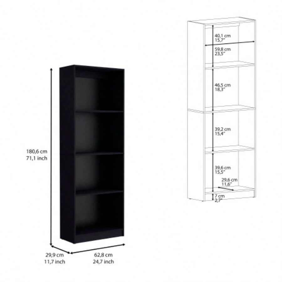 Vinton Bookcase with Spacious Tier - Shelving Design, Black