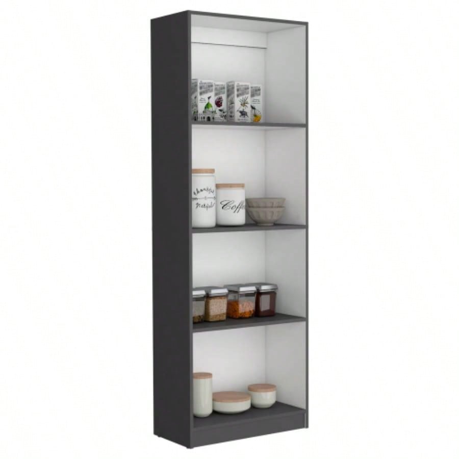 Vinton Bookcase with Spacious Tier - Shelving Design, Matt Gray/ White