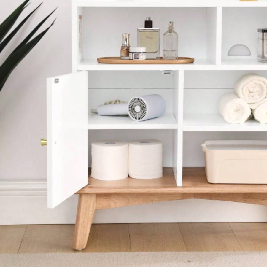 Colorblocking Storage Cabinet with Solid Wood Base feet, Floor Cabinet Bedroom Living Room Nursery Home Office Reception Entrance, Bookcases Children, Bathroom Cabinet