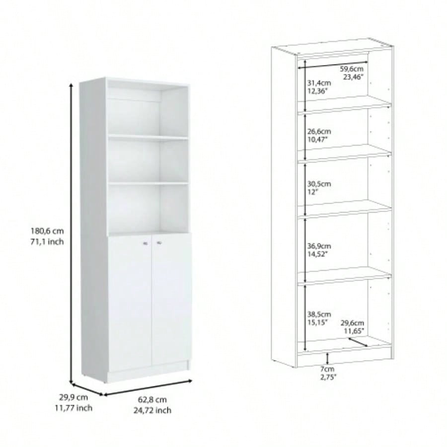 Vinton 2 - Door Bookcase with Upper Shelves, White