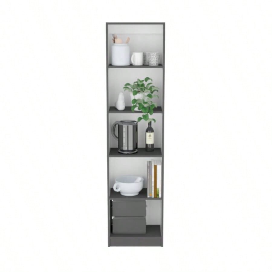 Vinton XS Bookcase Compact Bookshelf with Multiple Shelves, Matt Gray/ White