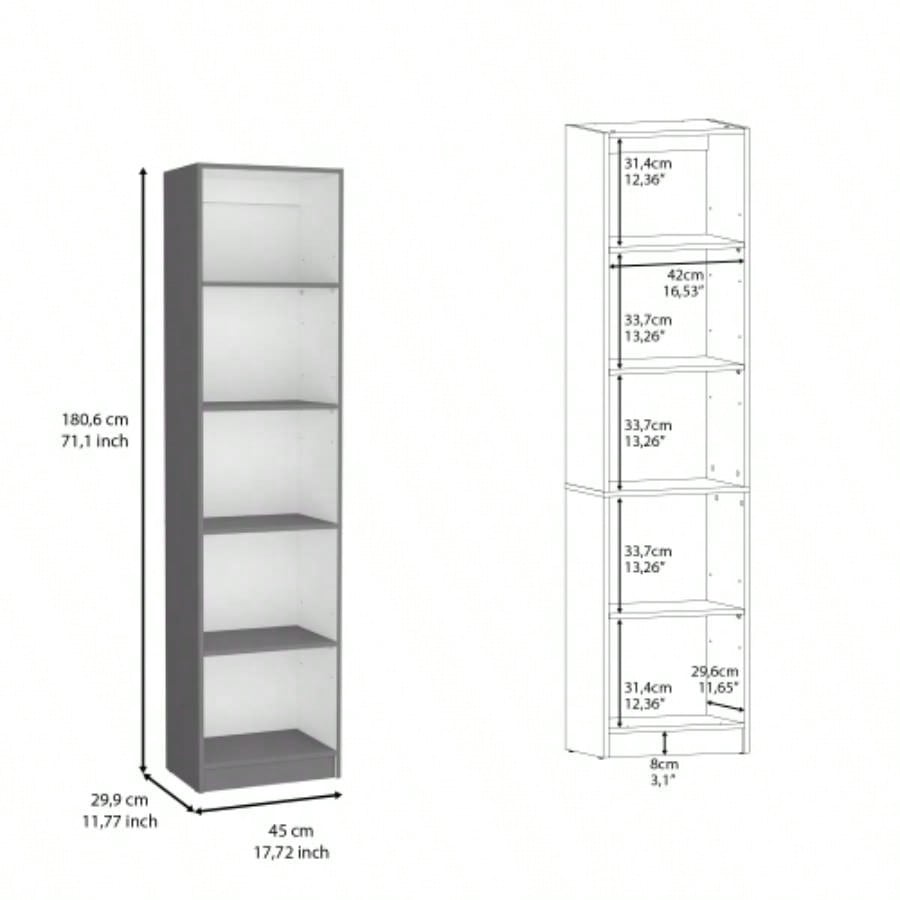 Vinton XS Bookcase Compact Bookshelf with Multiple Shelves, Matt Gray/ White