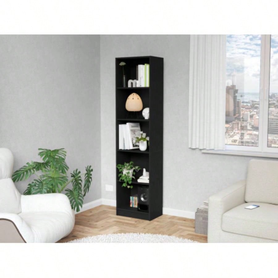 Sutton Slim Bookcase with Modern 5 - Shelf Design