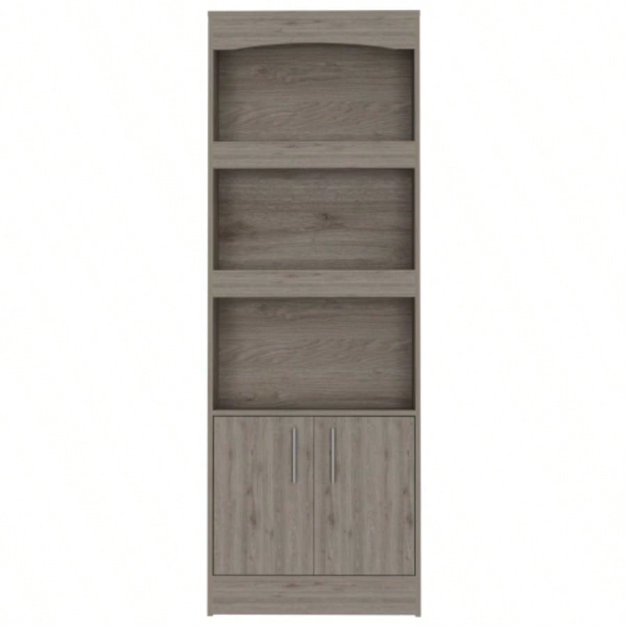 Bookcase, Three Shelves, Double Door Cabinet, Metal Hardware, Light Gray