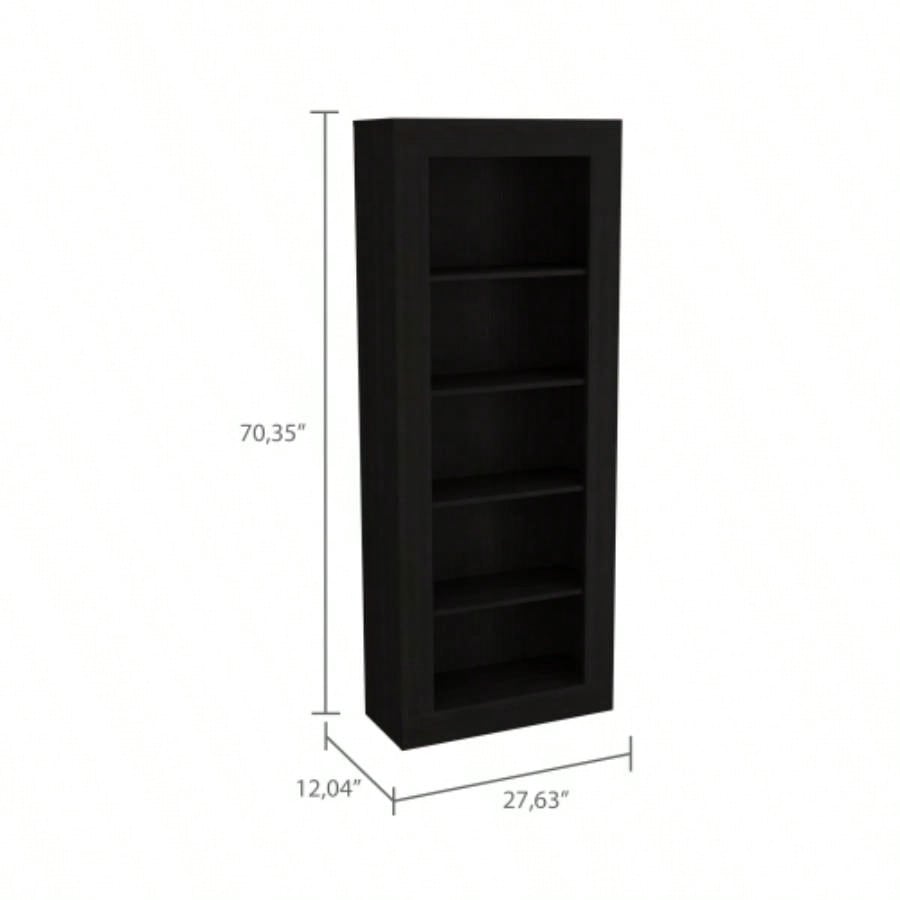 Bookcase with Vertical Design and 5 Storage Shelves, Black