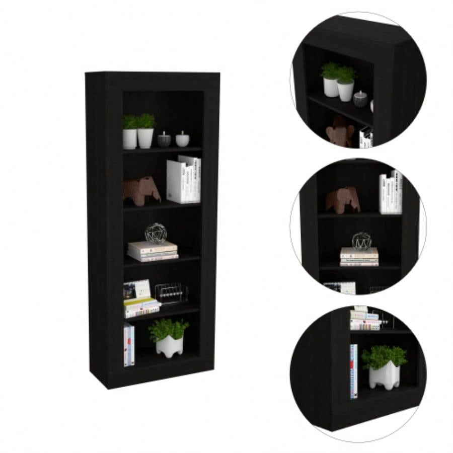 Bookcase with Vertical Design and 5 Storage Shelves, Black