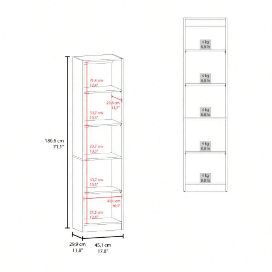 FM FURNITURE Balley Bookcase with Open Storage and 5 Shelves, Stained Walnut