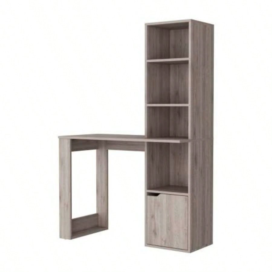 Broadmoor Computer Desk with 4 - Tier Bookcase and 1 - Door Cabinet Gray