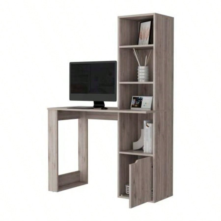 Broadmoor Computer Desk with 4 - Tier Bookcase and 1 - Door Cabinet Gray
