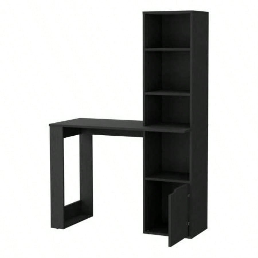 Anson Computer Desk with 4 - Tier Bookcase and 1 - Door Cabinet