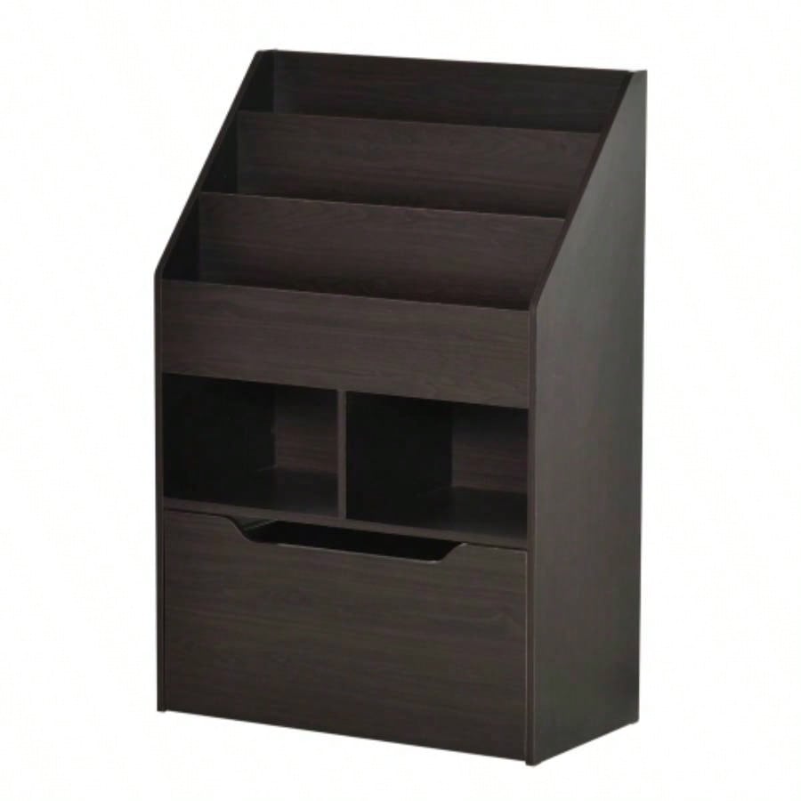 HOMCOM Kids Bookcase Multi - Shelf Rack Organizer with Storage Drawer Books, Playroom, Brown