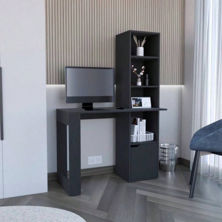 Office Desk Aragon with Four - Tier Bookcase and Lower Cabinet, Black Wengue