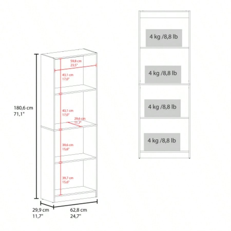 Bear Flat Bookcase with Open Storage and 4 Shelves, Natural Oak and White