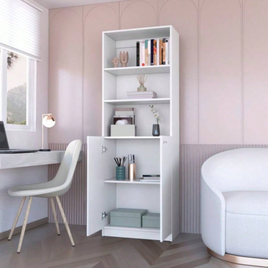 Sutton 2 - Door Bookcase, Storage with Multi - Level Shelves and Double Door Design