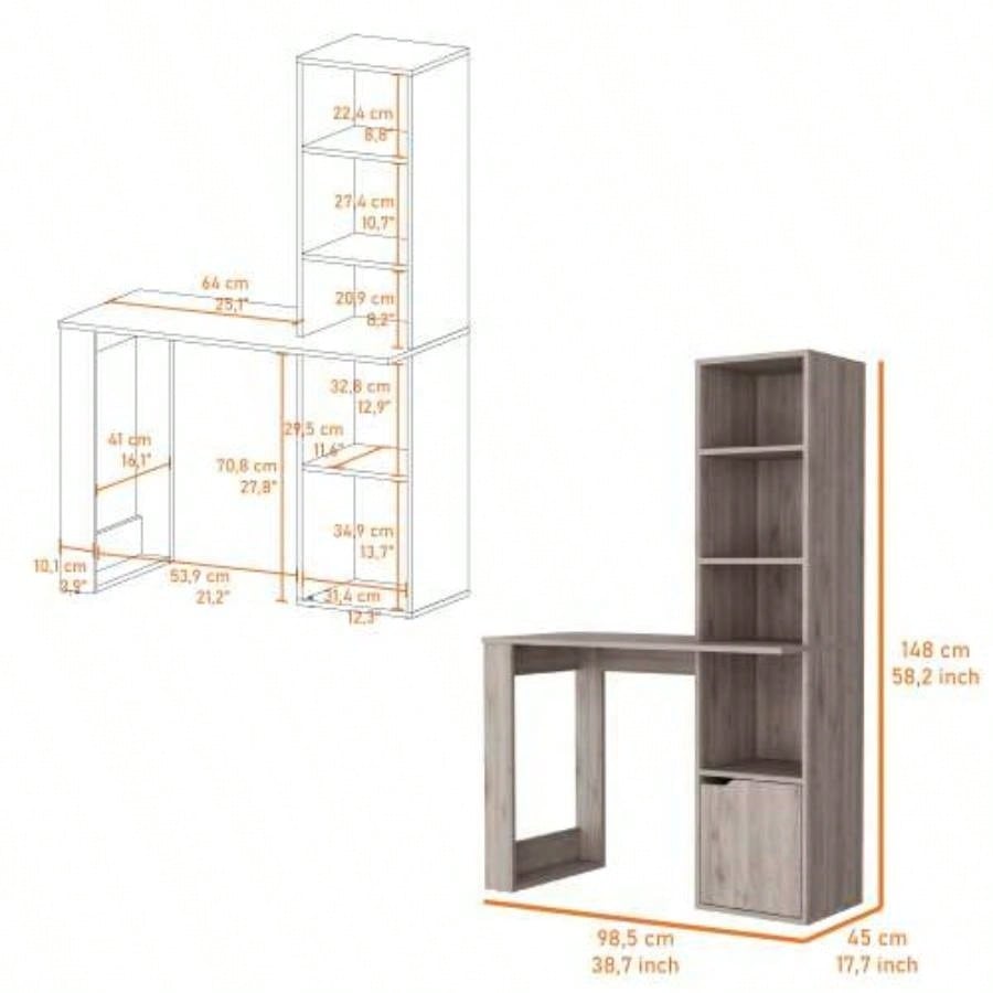 Riverton Computer Desk with Bookcase 4 - Tier Shelf and Cabinet