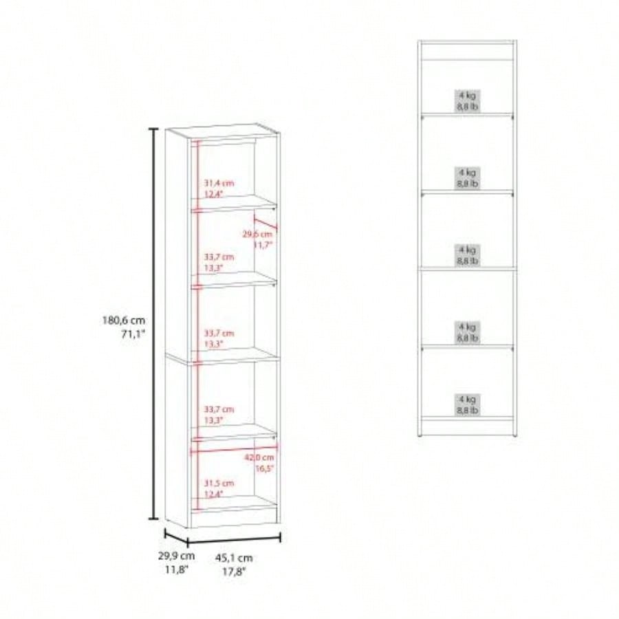 Natural Oak and White 5 - Shelf Bookcase with Open Storage