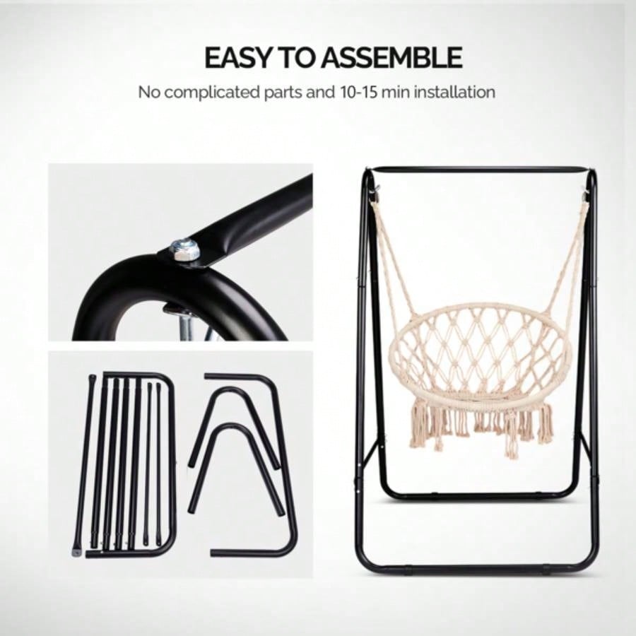 Outdoor Hammock Chair Stand Only, Swing Stand with 2 Hooks, Load 600lbs, Fits Most Hanging Chairs, Black Without Hammock Chair