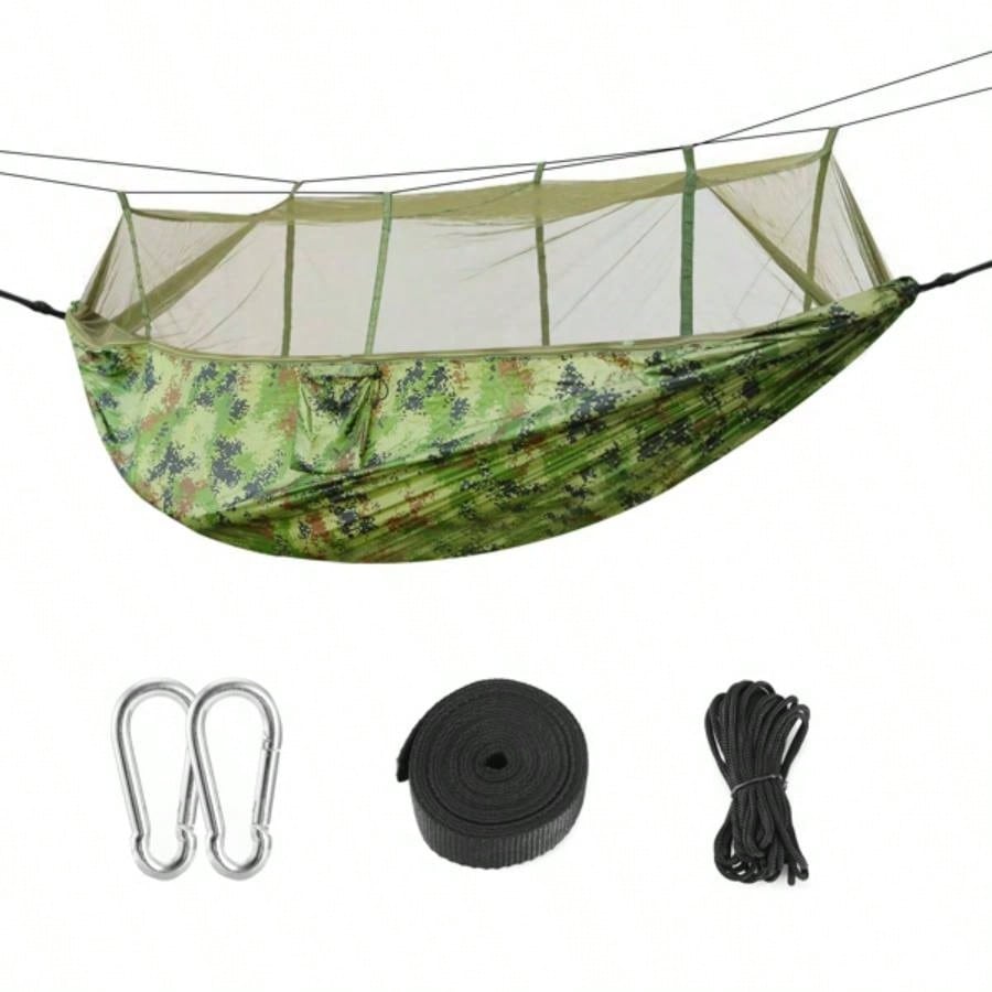 Camping Hammock, Portable Double Hammock with Net, 600lbs Load 2 Persons Hammock/Mosquito Net Outdoor Hiking Camping Hommock Portable Nylon Swing Hanging Bed/ Strap Hook Carry Bag