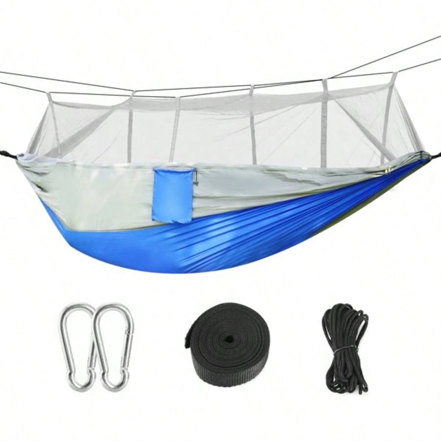 Camping Hammock, Portable Double Hammock with Net, 600lbs Load 2 Persons Hammock/Mosquito Net Outdoor Hiking Camping Hommock Portable Nylon Swing Hanging Bed/ Strap Hook Carry Bag