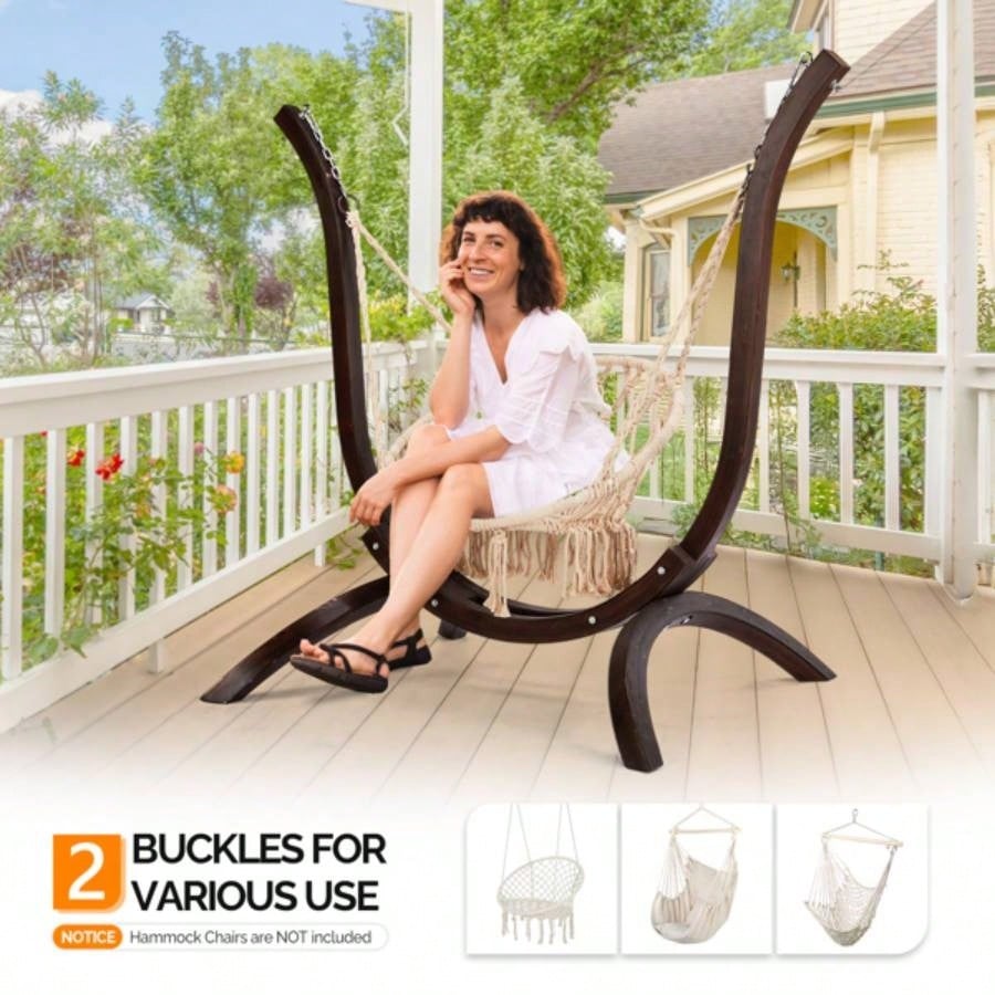 Wooden Hammock Stand Only, Rain Resistant, Heavy Duty Premium Solid Wood Hammock Chair Stand Indoor or Outdoor Use, Brown Without Hammock Chair